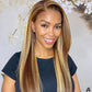 Brown Highlight Human Hair Straight Wigs 13X4 Lace Frontal - Whisy Shopping